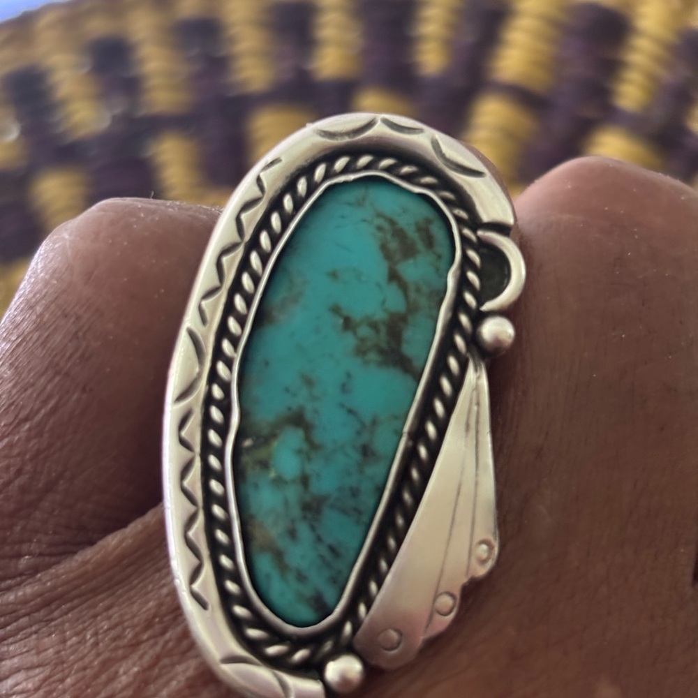 Blue and Orange Statement Cuff Bracelet with Turquoise/wt turquoise ring - Picture 5 of 11